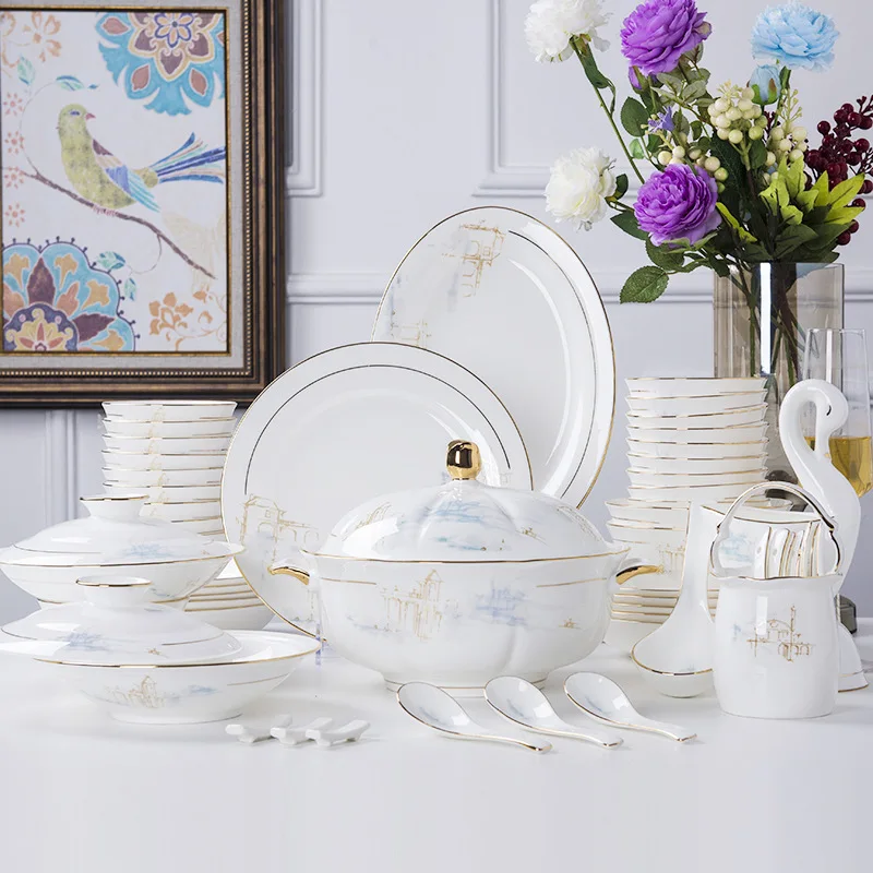 Jingdezhen tableware 60 head Imperial Palace home Bone China European tableware Dish Set customization