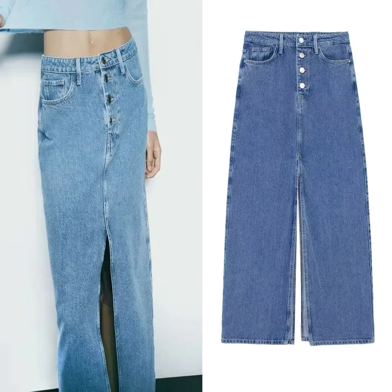 

Юбка-макси Женская с завышенной талией и разрезом, средней длины