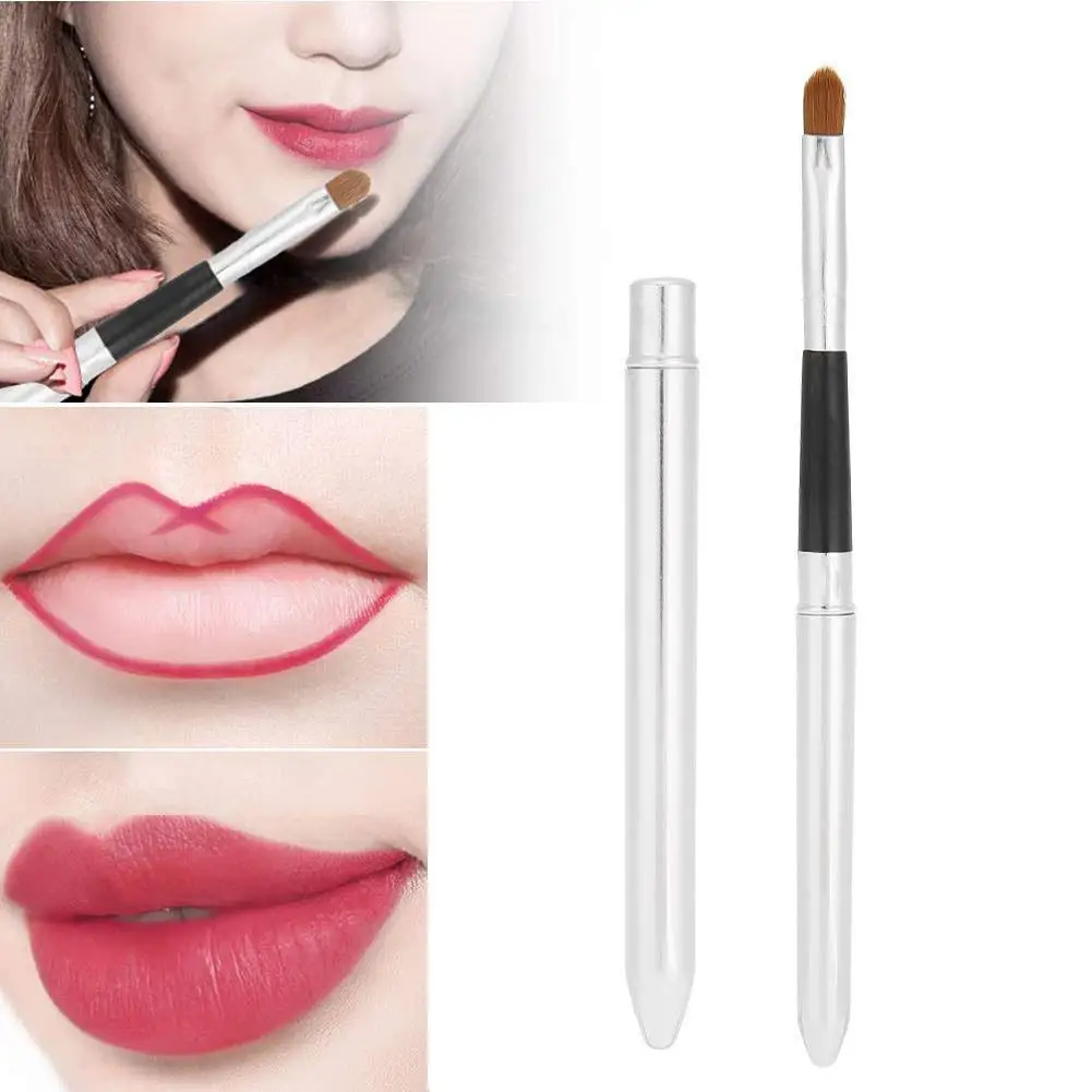 

Gold Silver Metal Handle Lip Gloss Makeup Brush Portable Retractable Adjustable Lipstick Brush With Protect Cosmetic Tool