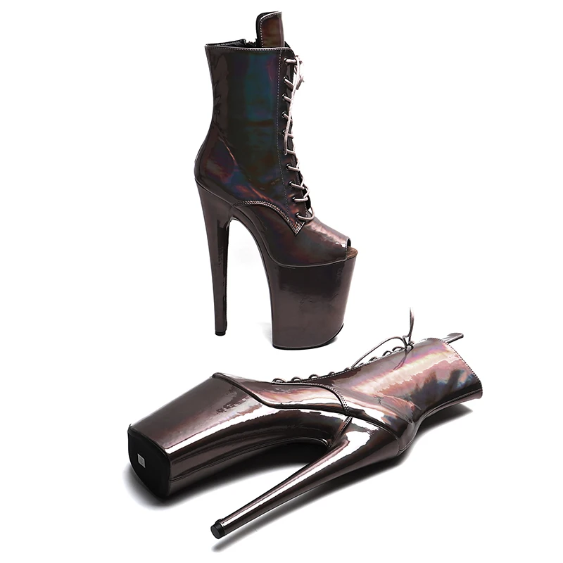 Leecabe 23 см/9 дюймов Голография блестящие сексуальные ботинки из искусственной кожи