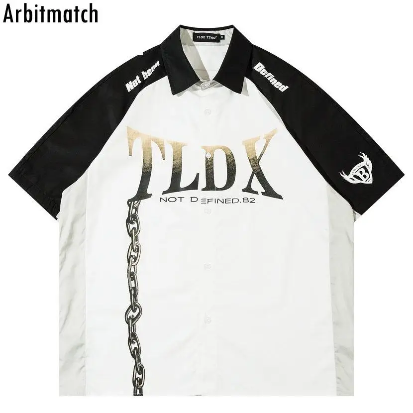 

Футболка в стиле хип-хоп с коротким рукавом, уличная одежда контрастных цветов, Свободная Повседневная рубашка с принтом надписи в стиле Ха...