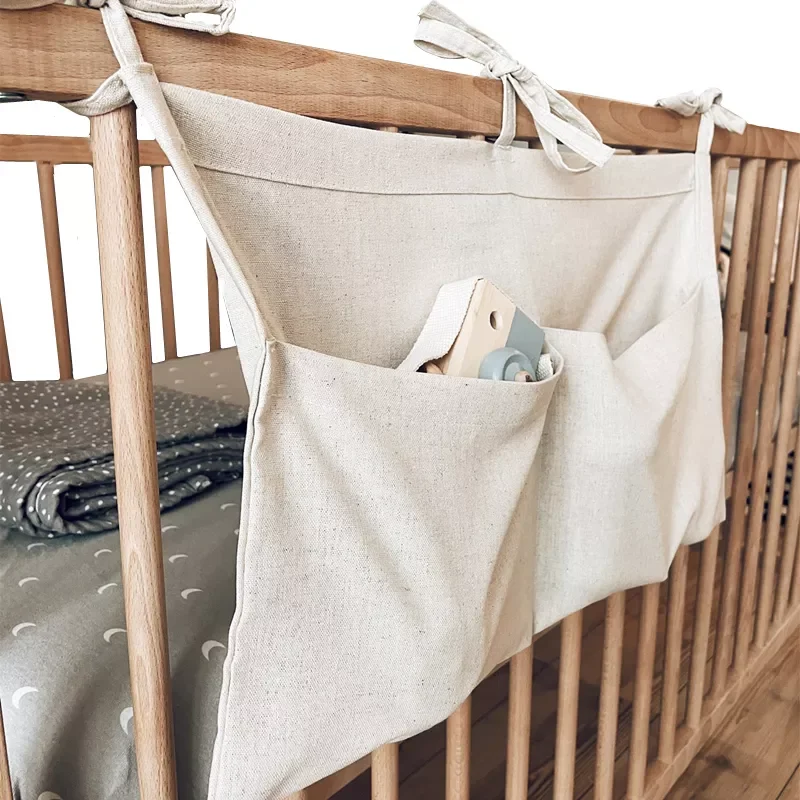 Bed Hanging Storage Bags Cotton Newborn Crib Organizer Toy Diaper Pocket for Crib Bedding Set Accessories Nappy Store Bags