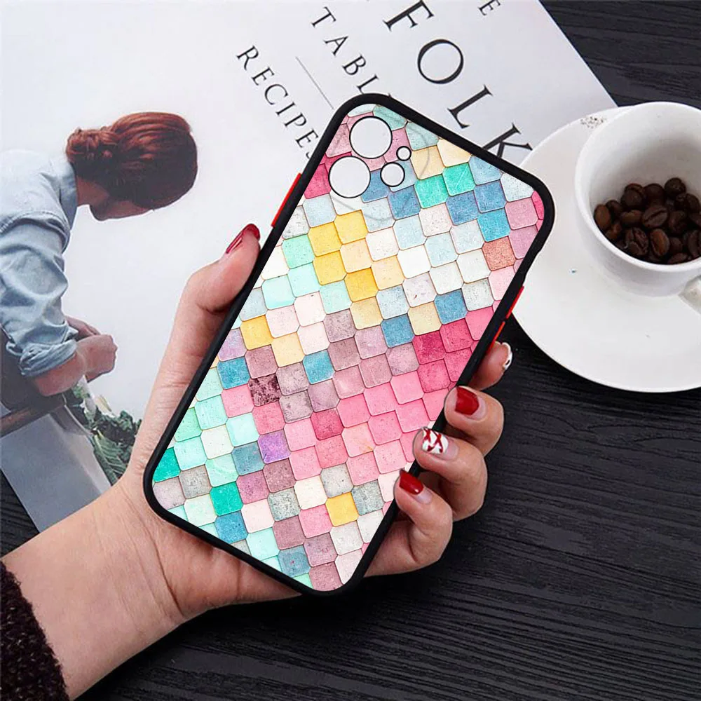 Phone Case For iphone 16Pro 7 8 Plus 15 14 13 Mini 12 11 16 Pro Max SE XR Colorful Wood Textures Matte Frosted Translucent Cover