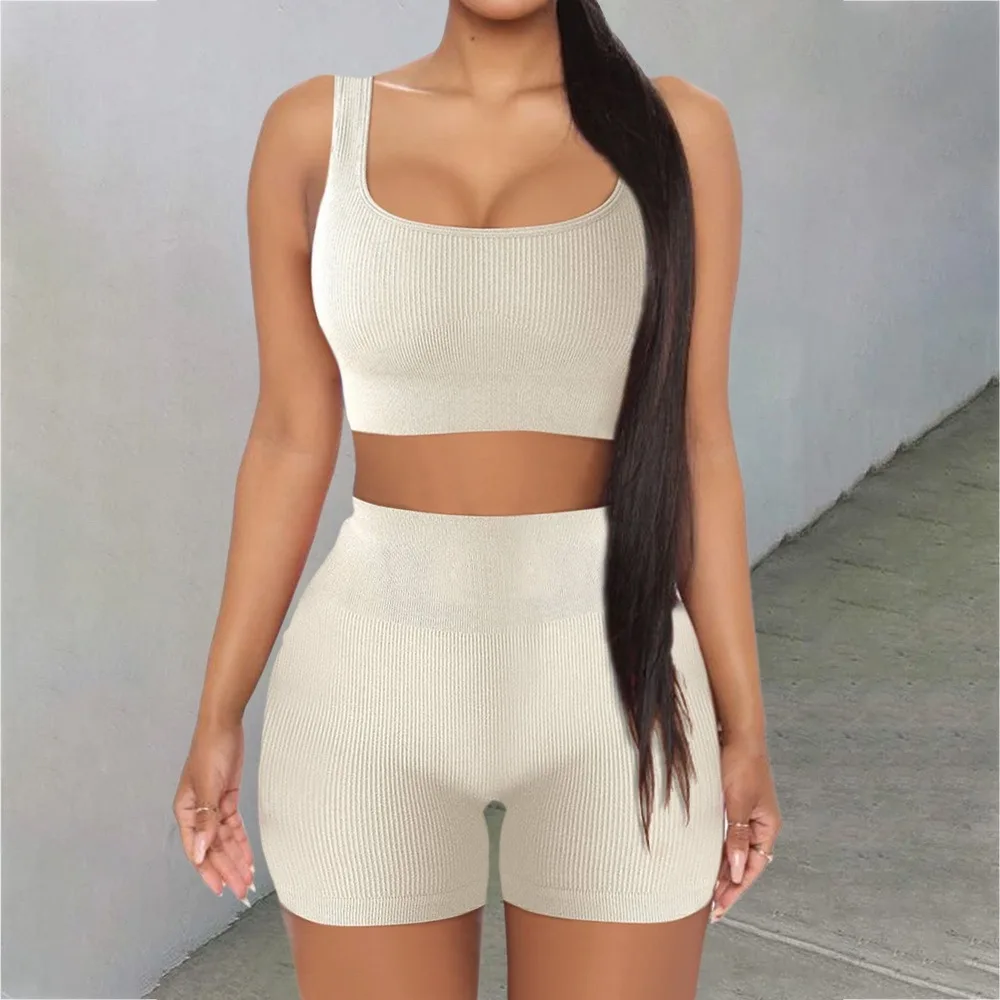 

Two-piece Set Ins Seamless Knitting Sexy Gym Sport Workout Running Sports Short Bra Yoga Suit Tracksuit U-neck Fitness