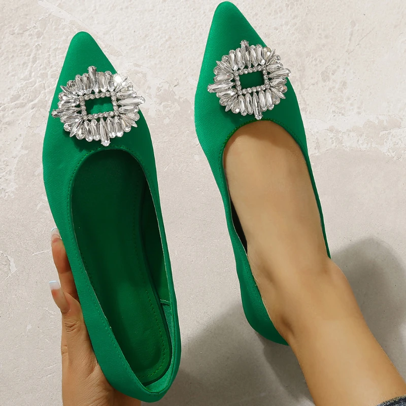 

Rhinestone Flat Shoes for Women 2022 Solid Color Plus Size Pointed Toe Square Buckle Slip-on Loafers Sapatos Femininos De Luxo