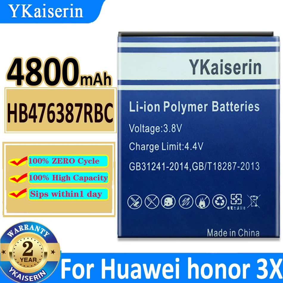 

Аккумуляторная литий-ионная батарея ykaisсеребрин для Hua Wei HB476387RBC, батарея для телефона Huawei Honor 3X G750 B199 4800 мАч, аккумулятор + трек №