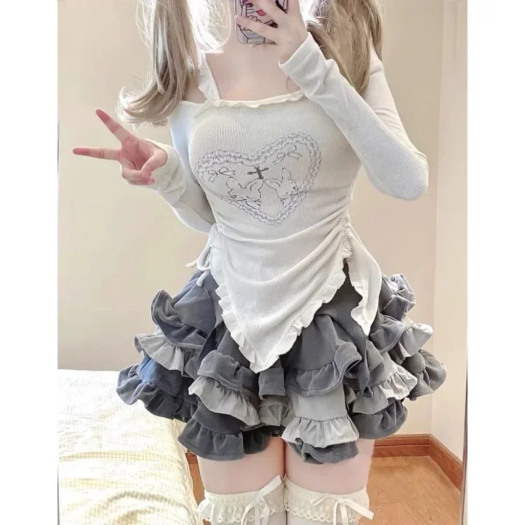 Женский комплект из двух предметов топ и юбка цвета размеры в ассортименте