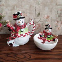 cute ceramic snowman dining plates salad bowl crafts snack dish kettle storage jar bottle tableware new year gift