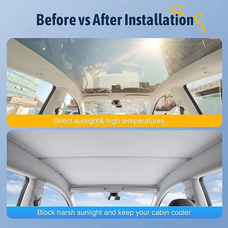 Фото Солнцезащитные шторки Skylight для Tesla Model Y Juniper 2026: складные, из нанокристаллического стекла, теплоизоляционные, с защитой от УФ-излучения, для люка на крыше №4