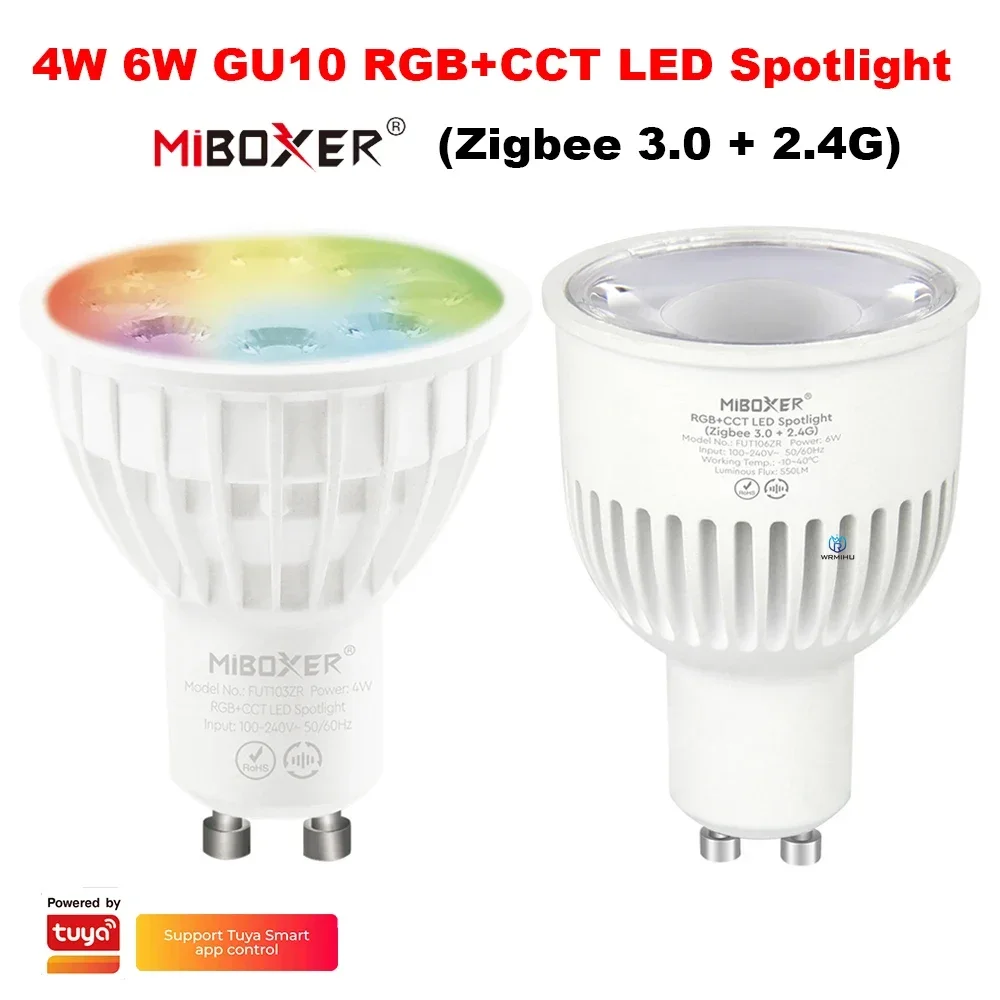 MiBoxer FUT103ZR 4W FUT106ZR 6W GU10 RGB+CCT Светодиодная лампа Smart Spotlight Zigbee 3.0 2.4G RF Лампа AC110V 220V TUYA APP