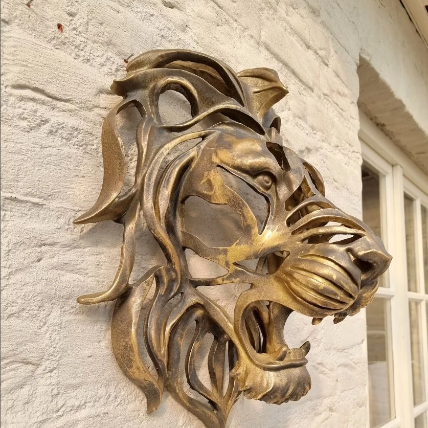 

Large Lion Head Wall Mounted Art Sculpture Gold Resin Lion Head Art Wall Luxury Decor Kitchen Wall Bedroom Dropshippin