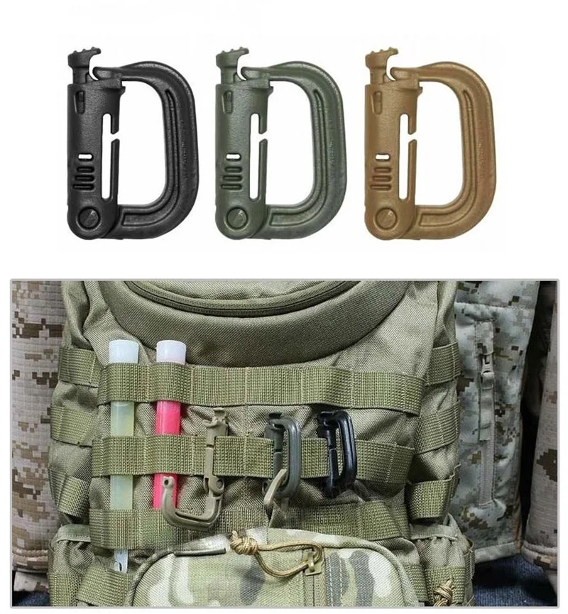 

3pcs Attach Plasctic Shackle Carabiner D-ring Clip Molle Webbing Backpack Buckle Snap Lock Grimlock Camp Hike Mountain climb