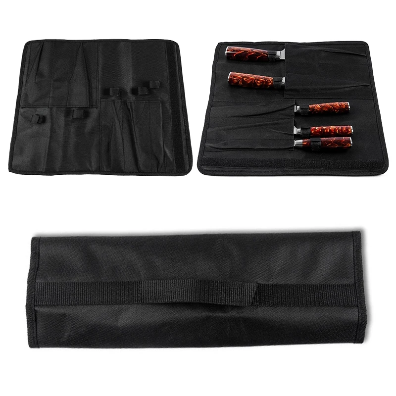 

Черная подставка для ножей, сумка-рулон, чехол для переноски, сумка, кухонные аксессуары, 5 Карманов, держатель для ножей из ткани Оксфорд, Пр...