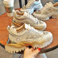summer women casual sneakers rubber soles platform shoes fashion pearl crystal shoes breathable mesh sport shoes for girls