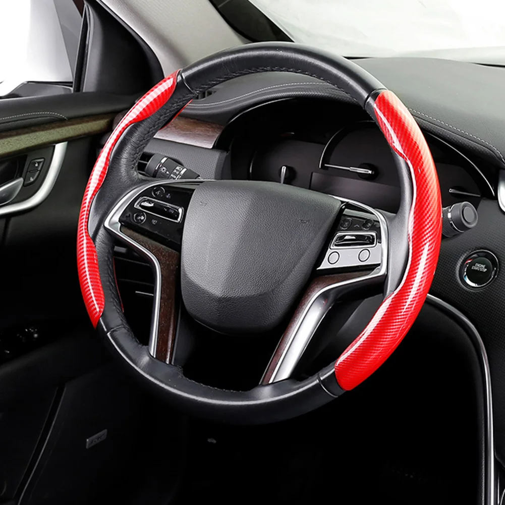 

New 2 Halves Car Steering Wheel Cover 38cm 15inch Carbon Black Fiber Silicone Anti-skid Steering Wheel Booster Cover Accessories