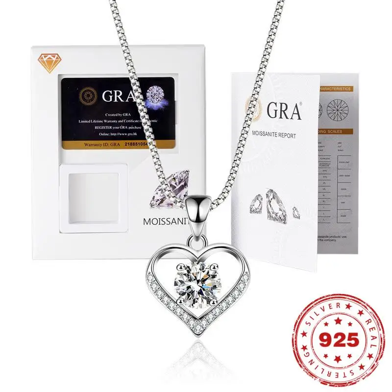 

HOYON Korean D Color VVS Moissanite Diamond 1Carat Heart Pendant Heart Wedding Necklace Ladies Valentine's Day Gift for women