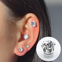 1pc unisex magnetic stud earrings round crystal rhinestone clip earrings women men non piercing earrings fake earring jewelry