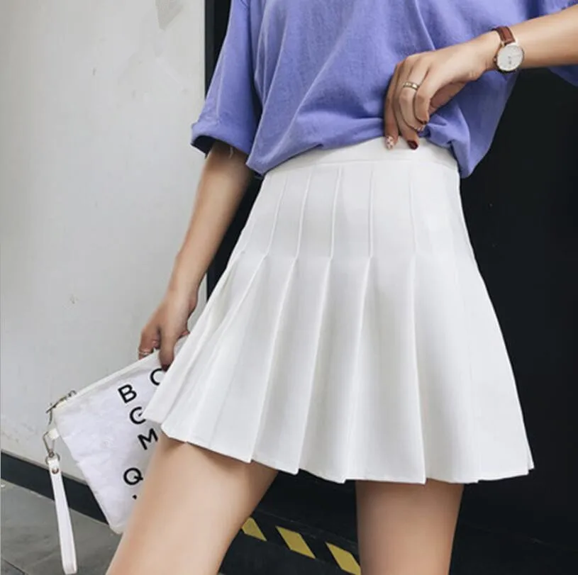 

Women's E-Girls High Waisted Pleated Skater Tennis School Y2K Skirt Uniform Skirts with Lining Shorts