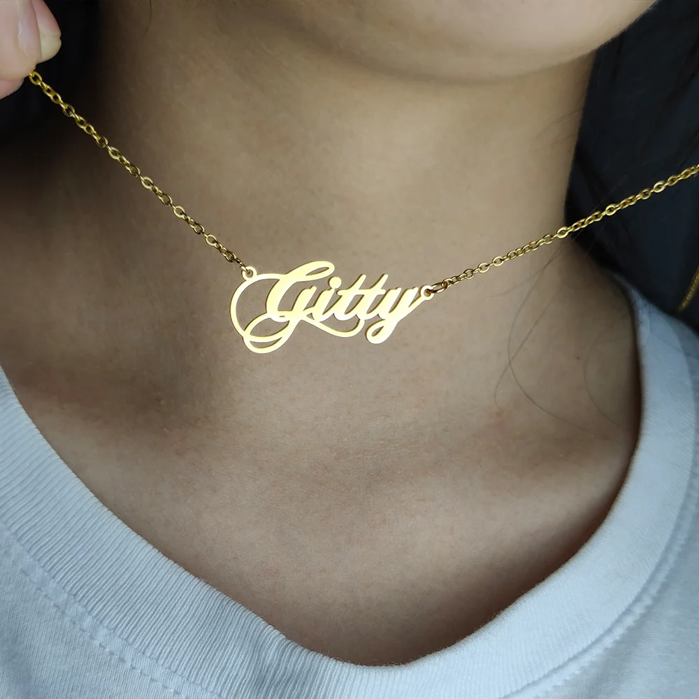 

Custom Name Necklace Personalized Gold Color Choker Stainless Steel Necklaces For Women Man Customized Jewelry Couple Gift