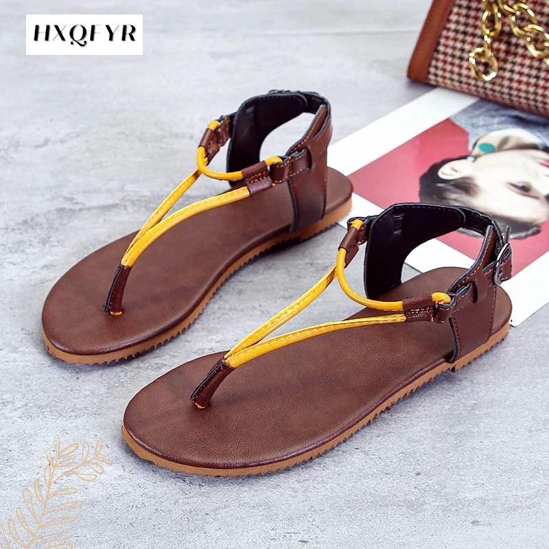 

2022 Summer Flat Sandals for Women Flip Flops Casual Ankle Buckle Flats Shoes Woman Plus Size Comfortable Female Beach Sandals