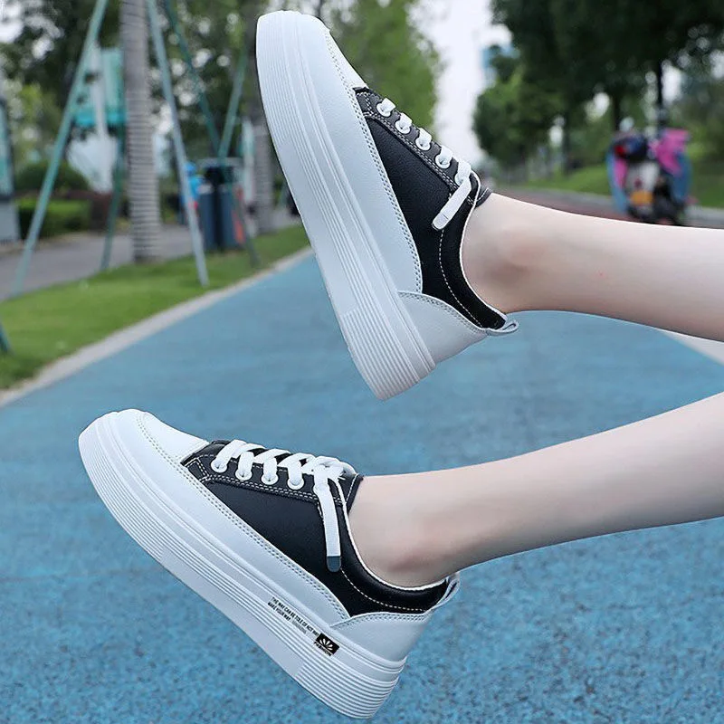 

Sneakers Women Flat Shoes PU Breathable Round Non Slip Solid Color Casual for