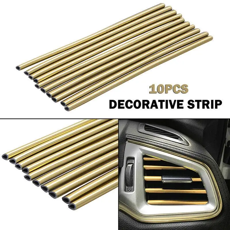

10 Pcs Car Interior Decoration Strips Moulding Trim Car Air Conditioner Outlet Vent Grille Chrome Interior Strip Auto Sticker