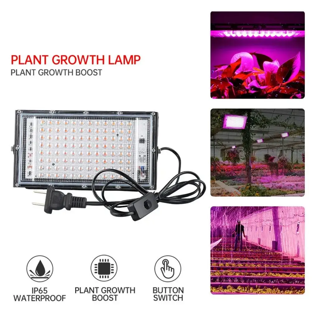 Фото Светодиодная фитолампа 50W 100W 150W AC 220V, полноспектральный прожектор для теплиц и гидропоники, фитолампа для цветов №3