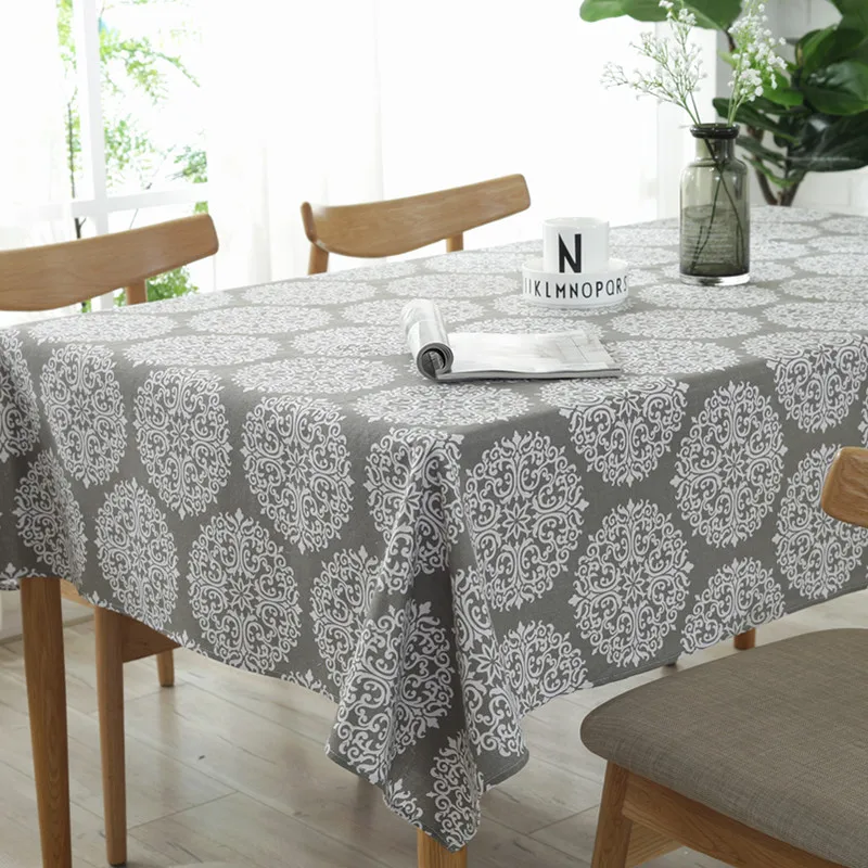

Grey Flower Tablecloth Linen Cotton Square/Rectangle Shape tablecloth Refrigerator Cover New Tea Printed Table cloth Multi-size