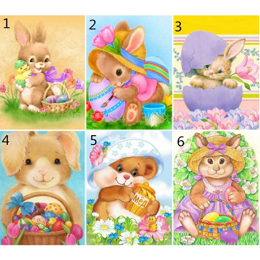 

Easter Bunny Rhinestones 5D Diamond Mosaic Rabbit Cross Stitch Embroidery Cartoon Wall Art