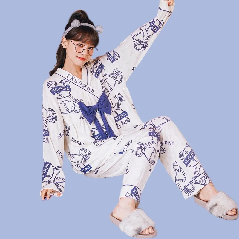 Cute Pajamas Set Full-Sleeve T-shirt Long Pants 2Piece/Set Sexy Pyjama Big Size Sweet Princess Homewear Cozy Plus Sleepwear