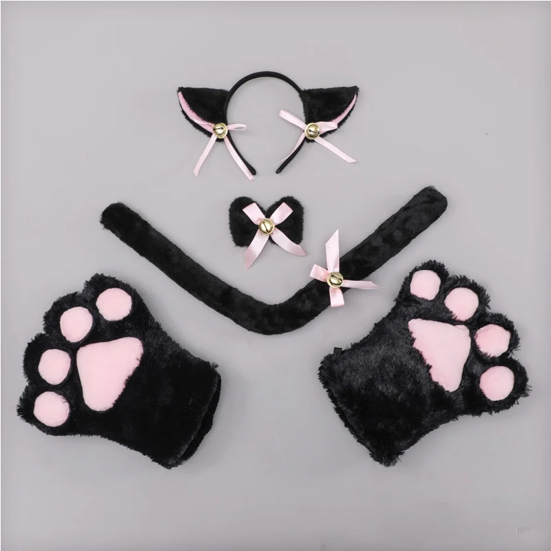 

Kitten Tail Ears Collar Paws Gloves Anime Gothic Set Cat Cosplay Costume Maid Cos Accessories Girls Valentine's Day Costume Set