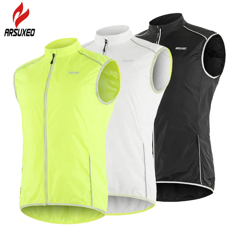 

Best Sell ARSUXEO Reflective Men Cycling Vest Windstopper Windproof Bike Bicycle Running Vest With Back Zipper Pocket Reflective