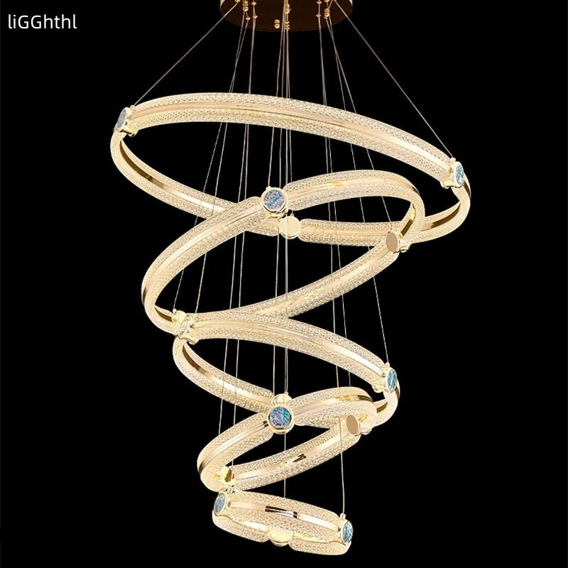 

Nordic Chandelier Led Creative Light Luxury Ring Pendant Lamp Home Living Room Villa Staircase Decor Fixtures