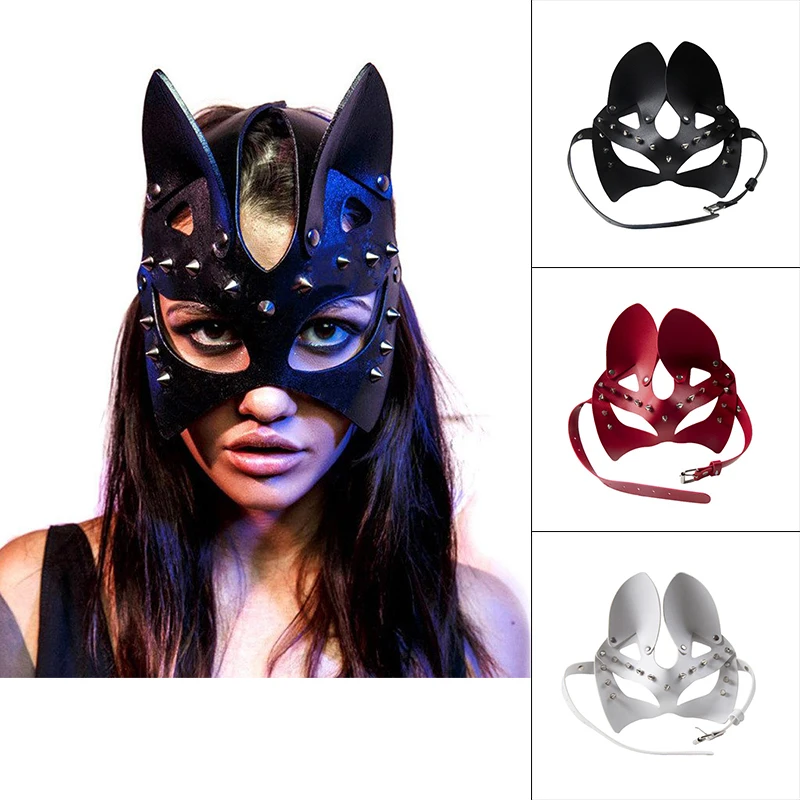 

Black Cat Face Leather Mask Sexy For Women Girl Party Fox Cat Punk Style Night Club Dance Adult Fun Masks