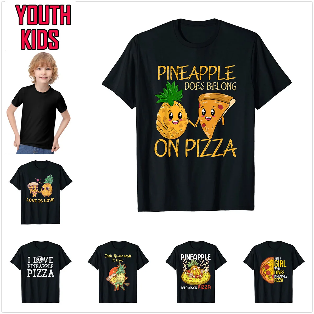 

Больше дизайнов, Молодежные Детские футболки с рисунком ананаса, оригинальные детские футболки с рисунком пеперни, пиццы, семейные топы, хл...