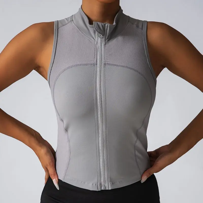 Женский спортивный жилет на молнии без рукавов одежда для бега йоги фитнеса лето