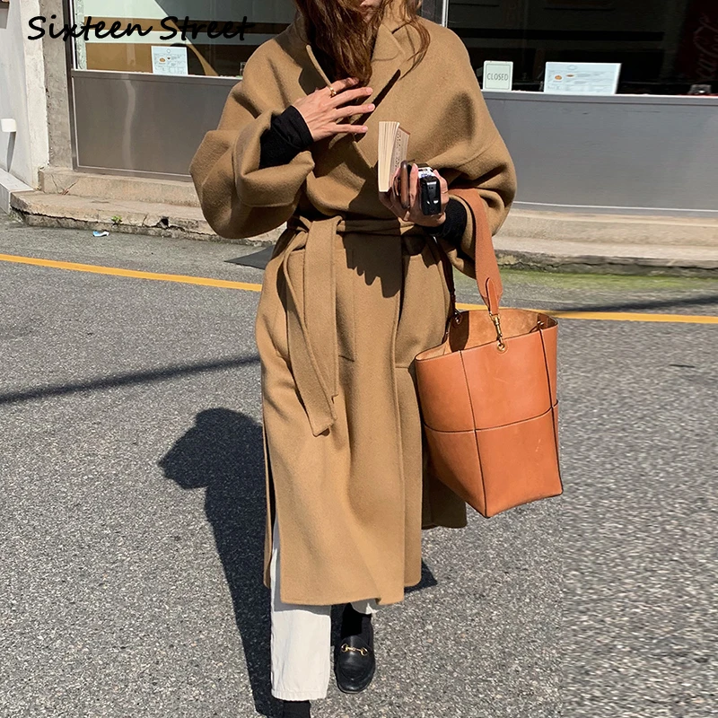 Женское шерстяное пальто с карманами дизайнерское в стиле ретро отложным