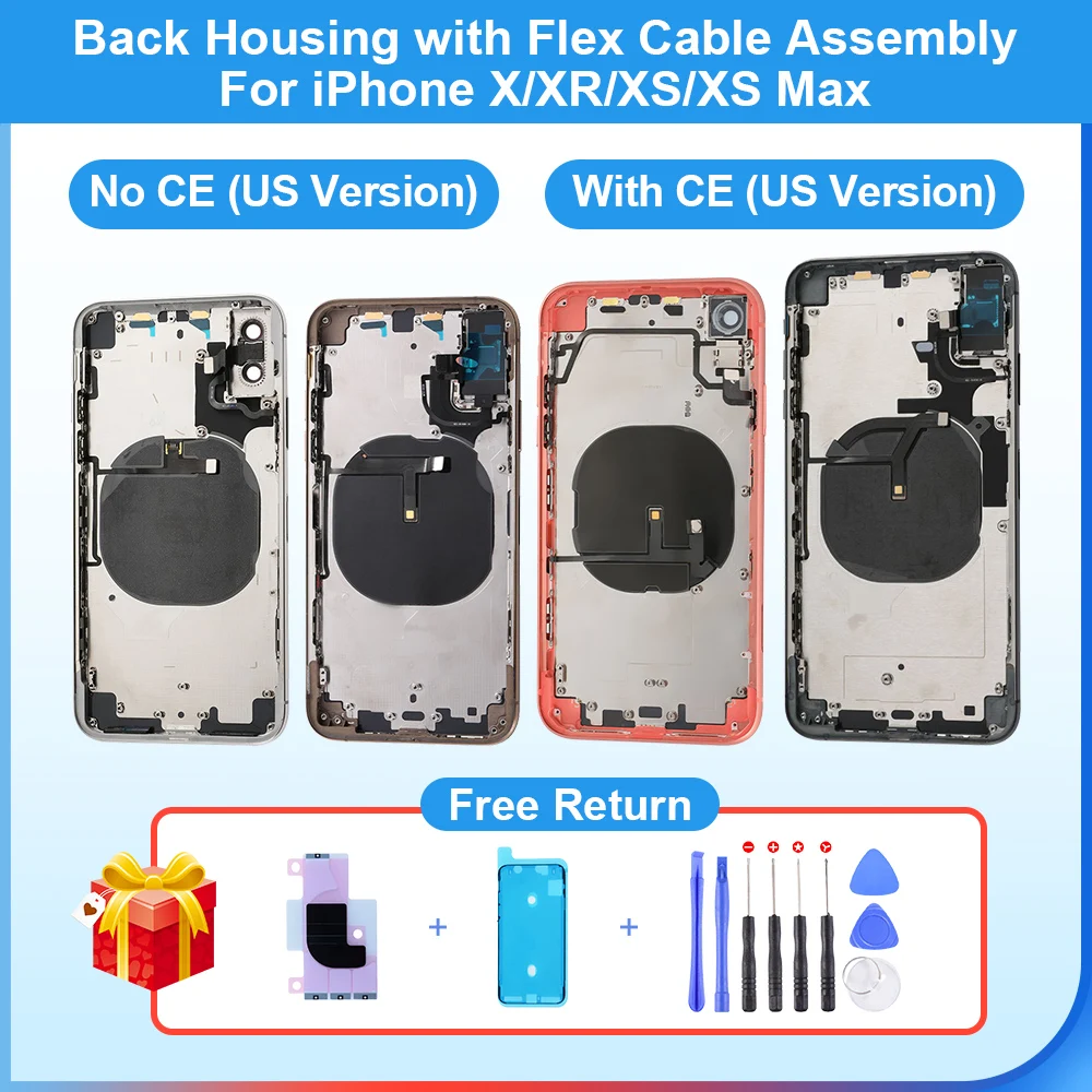 

Back Rear Glass Housing Battery Cover For iPhone X XS XR XS Max With Top Small Parts Power & Volume Flex Cable & Wireless Charge