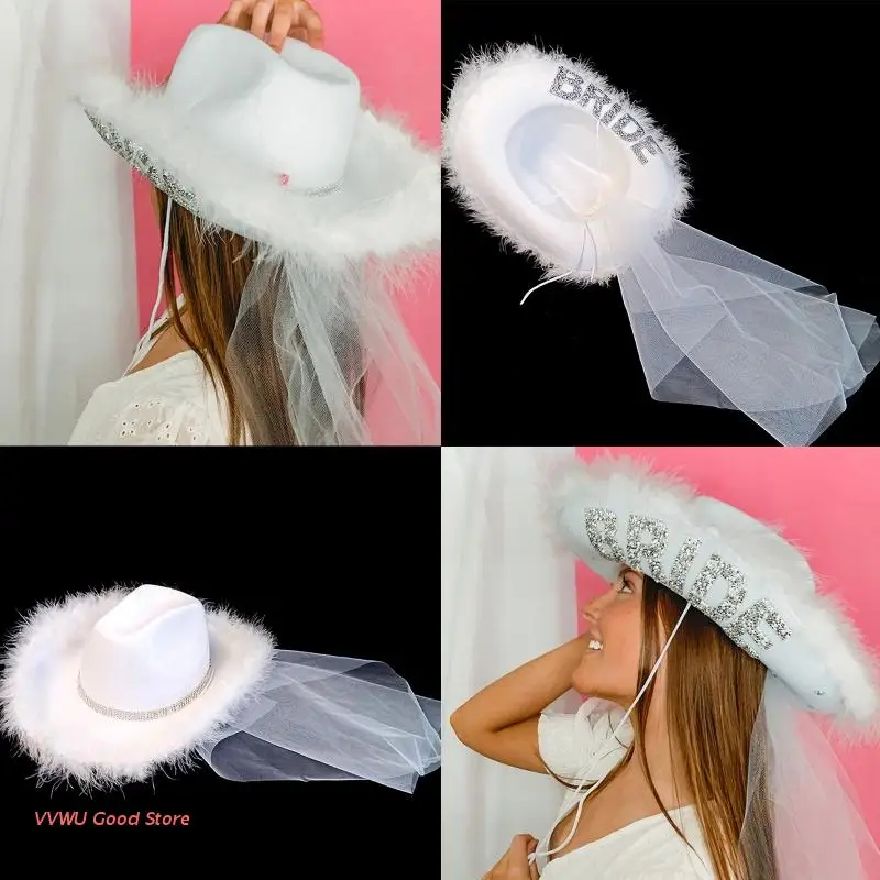 Women Rhinestone BRIDE Fedora Hat for Winter Autumn Elegant Lady Photoshoot Hat