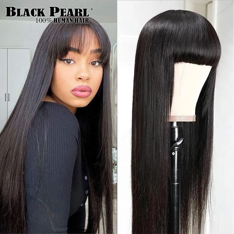 Straight Wig With Bangs Fringe Straight Human Hair Wig For Women Brazilian Hair Bangs Wig Full Machine Made Remy Hair Glueless