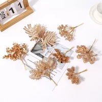 hot 6pcs gold silver artificial plants leaves for home room decor silk fake flowers diy craft accessories table wedding decorati