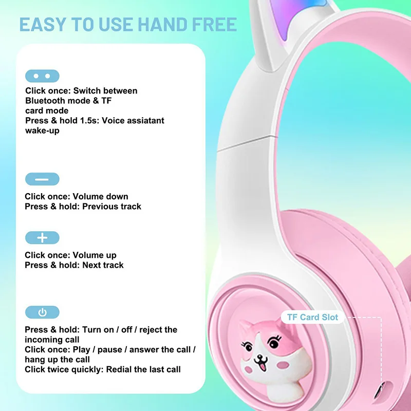 Беспроводные Bluetooth-наушники Luxmoc AKZ-07 с кошачьими ушками