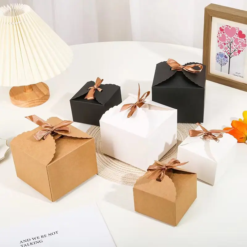 

10/20pcs Kraft Paper Gift Box Cookie Candy Cake Baking Packaging Gift Boxes Square Foldable Black Cardboard Packing Boxes