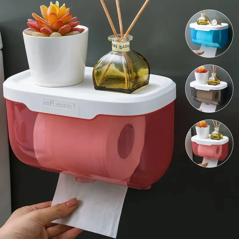 

3 Colors Wall Mounted Tissue Holder for Bathroom Storage Box Punch-Free Toilet Paper Holder Storage Rack Paper Towel Organizer