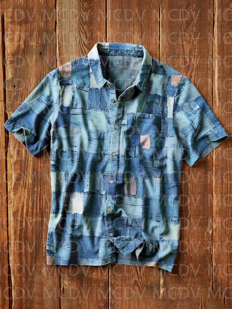 

Retro Denim plaid Aloha Tie Dye Hippie Peace And Love Graphic Men's Vacation Beach Hawaiian Shirts