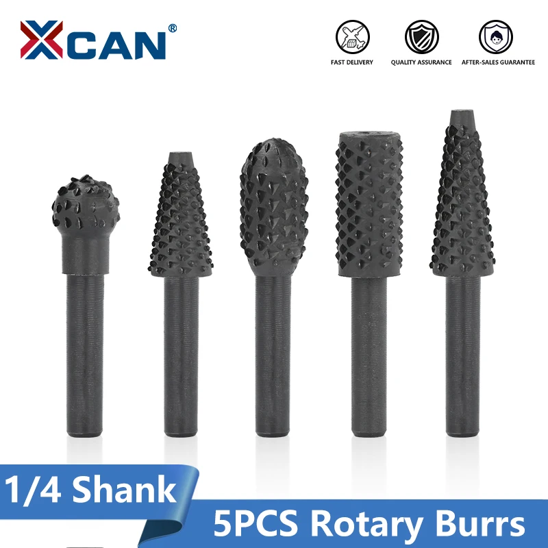 

XCAN 5PCS 1/4'' Shank DIY Drill Bit Set Carpentry Cutting Tools,Grinder Rasp File,Woodworking Carving Tool Rotary Burr Set