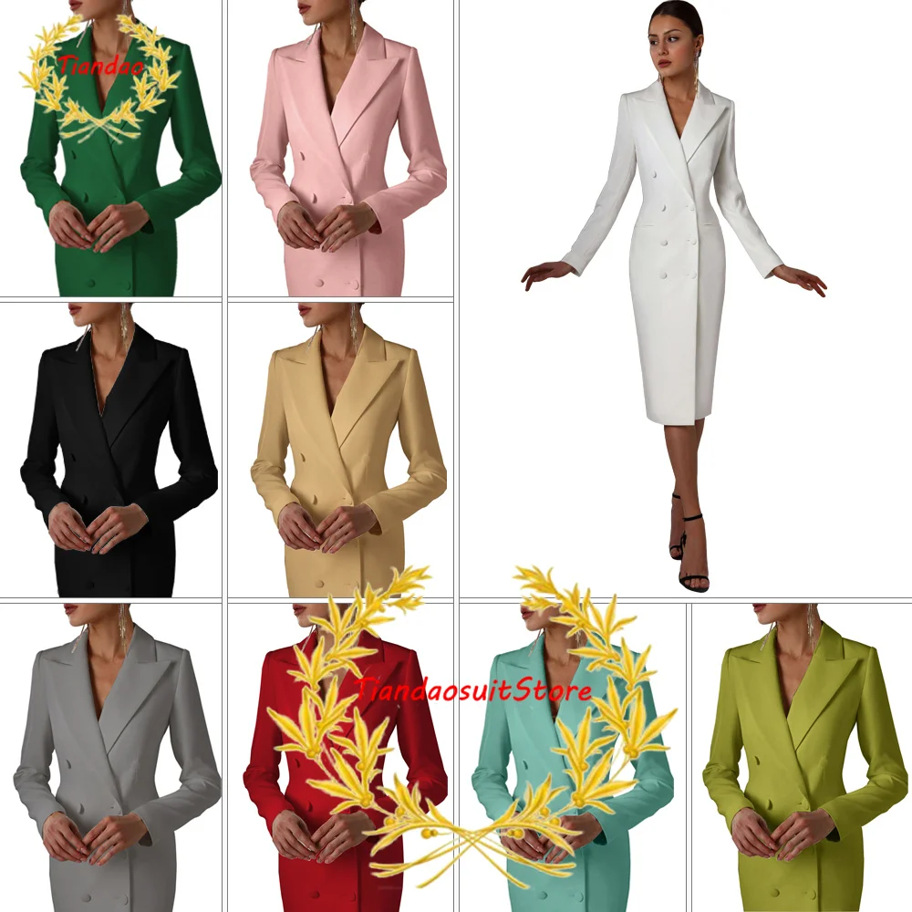 

White Women's Suit Double Breasted Jacket Long Wedding Dress Formal Party Tuxedo Fashion Mom Clothes