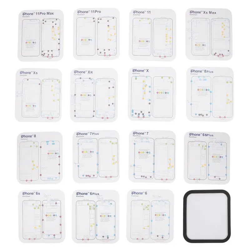 

12PC Professional Guide Pad for iPhone 11 XsMax XR XS X 8P 8 7 7P 6 6s 6p 6sp Magnetic Screw Keeper Chart Mat Phone Repair Tools