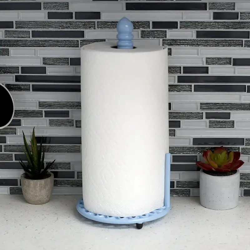 

Free-Standing Cast Iron Paper Towel Holder with Dispensing Side Bar, Blue