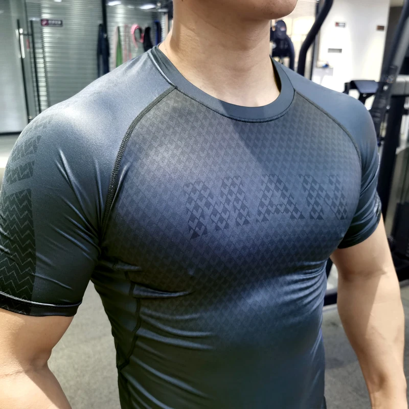 Tights men summer fitness short-sleeved summer quick-drying breathable sweat-absorbing high-elastic training running sports tops